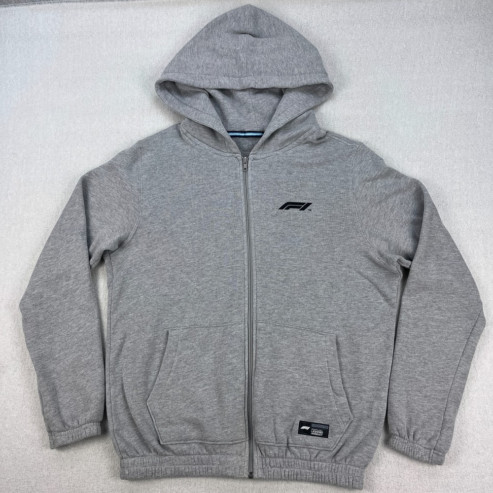 FI Formula One Hoodie Mens L/XL Heather Gray Full-Zip Soft Fleece Licensed